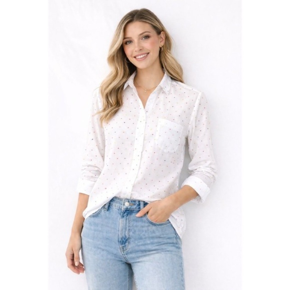 GRAYSON The Hero Linen Heart Print Buttondown Shirt‎ Top Hearts Size 01 X-Small